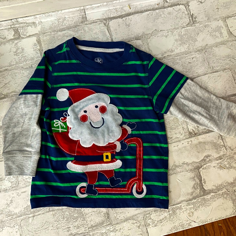 Long Sleeved Striped Santa Shirt Size 2T VGUC